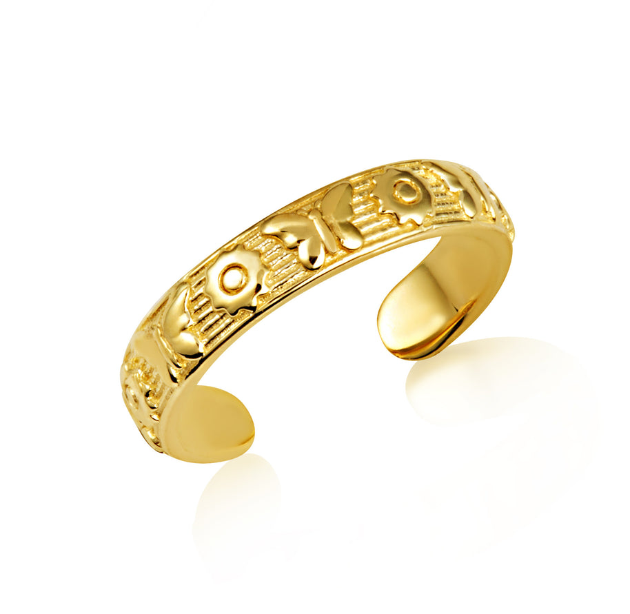 Gold Butterfly Sunflower Band Toe Ring (Available in Yellow/Rose/White Gold)