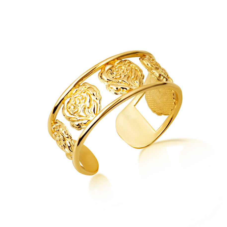 Gold Woman's Beautiful Blooming Roses Toe Ring