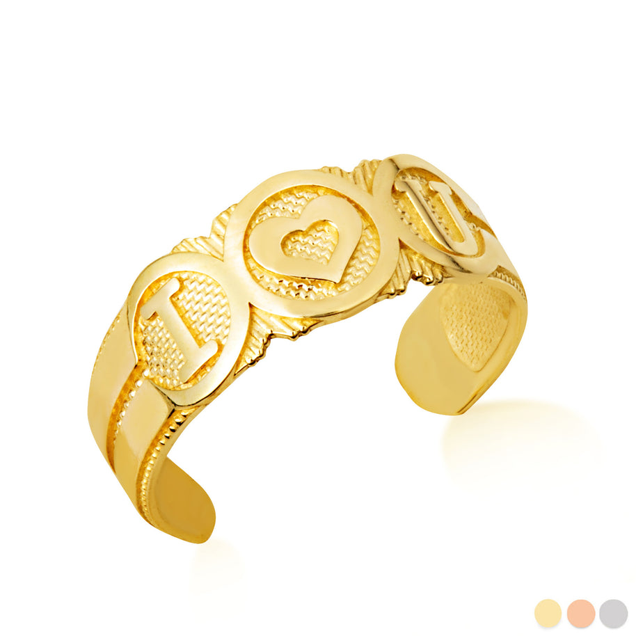 Gold Woman's Trendy 'I Heart U' Toe Ring (Available in Yellow/Rose/White Gold)