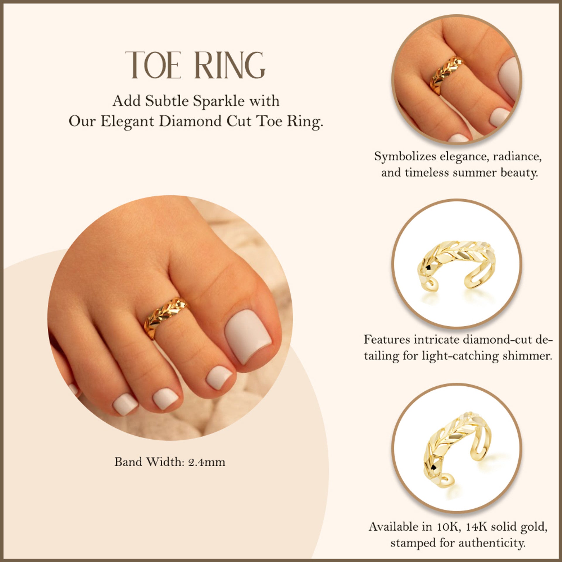 Yellow Gold Diamond Cut Toe Ring