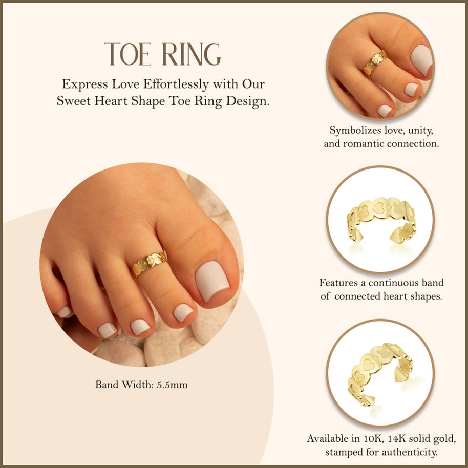 Yellow Gold Heart Shape Toe Ring