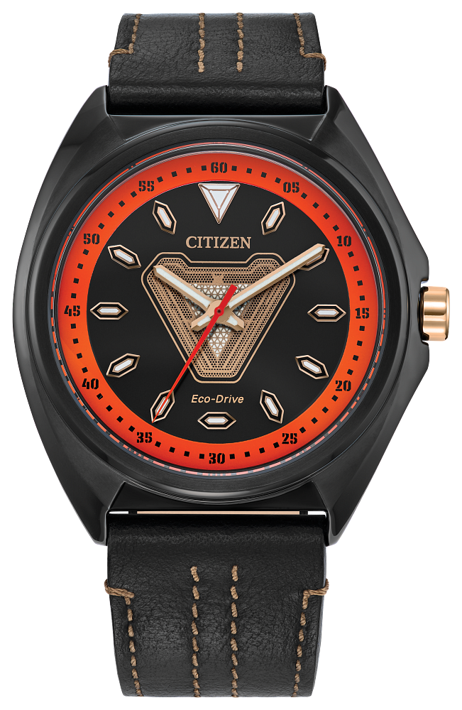 Citizen AW2075-05W Marvel Tony Stark Black Dial Leather Band Men's Watch