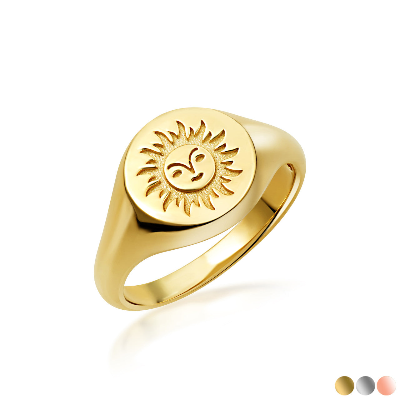 Gold Sun Face Signet Ring (Available in Yellow/Rose/White Gold)