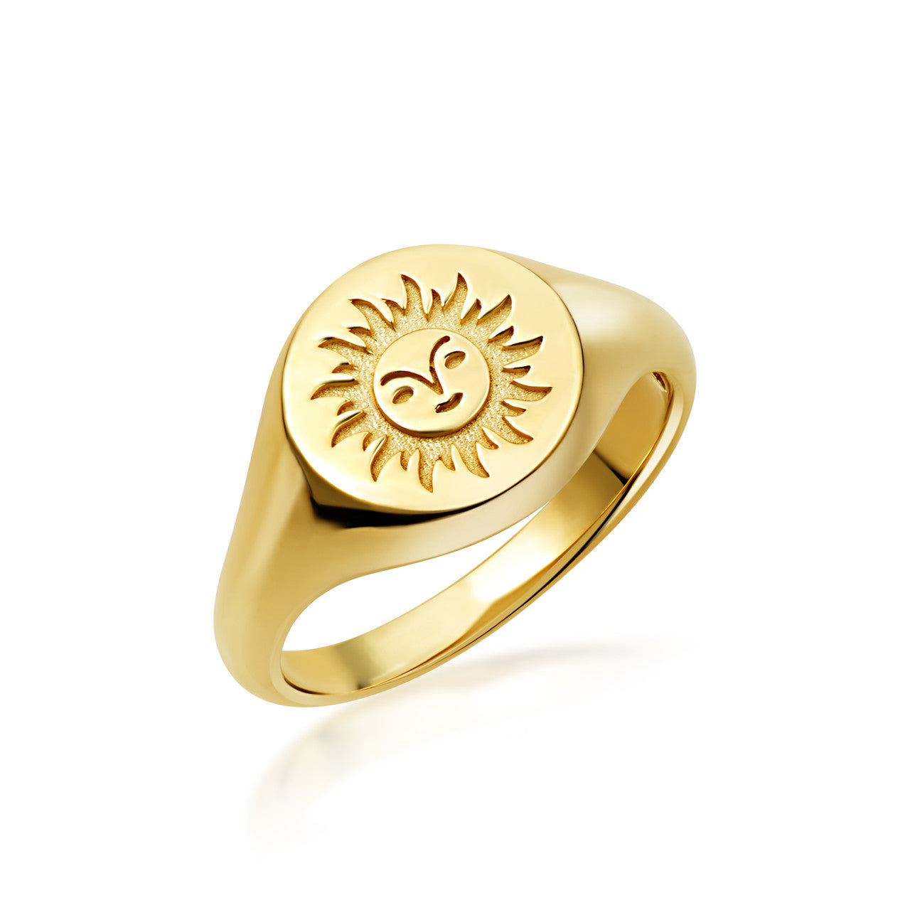 Gold Sun Face Signet Ring (Available in Yellow/Rose/White Gold)
