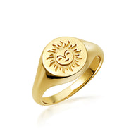 Gold Sun Face Signet Ring (Available in Yellow/Rose/White Gold)