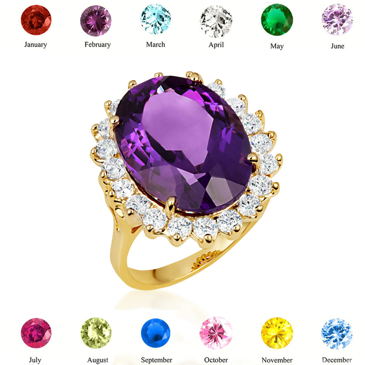 Gold Oval Gemstone Halo Ring (Available in Yellow /Rose/White Gold)
