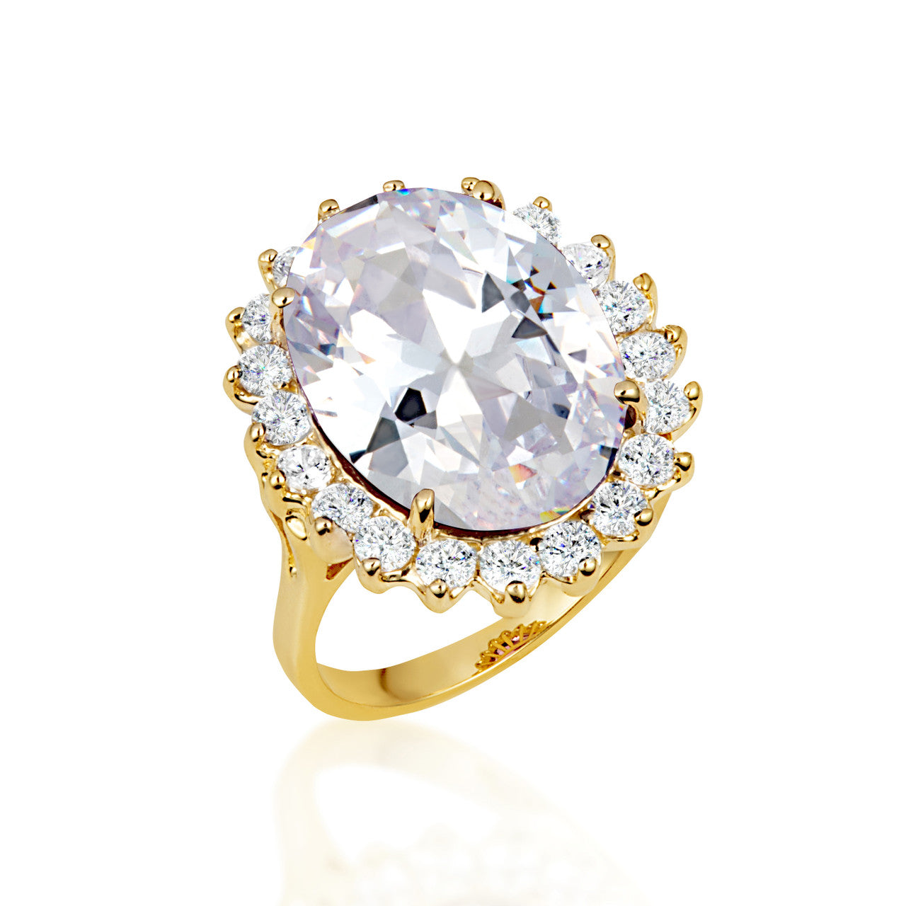 Gold Oval Gemstone Halo Ring (Available in Yellow /Rose/White Gold)