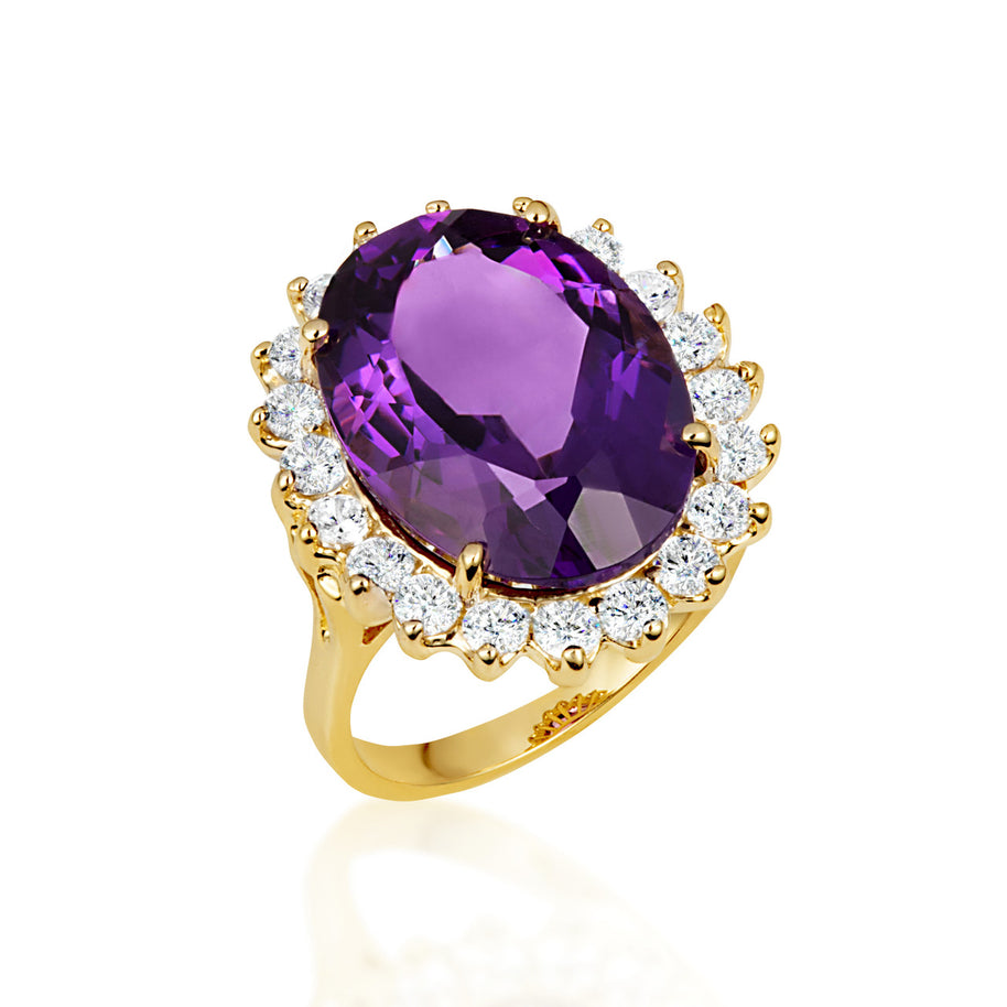 Gold Oval Gemstone Halo Ring (Available in Yellow /Rose/White Gold)
