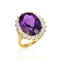 Gold Oval Gemstone Halo Ring (Available in Yellow /Rose/White Gold)