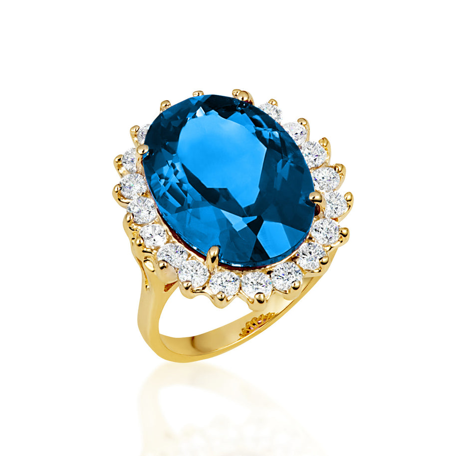 Gold Oval Gemstone Halo Ring (Available in Yellow /Rose/White Gold)