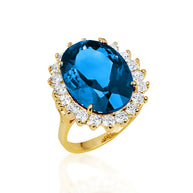 Gold Oval Gemstone Halo Ring (Available in Yellow /Rose/White Gold)