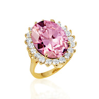 Gold Oval Gemstone Halo Ring (Available in Yellow /Rose/White Gold)