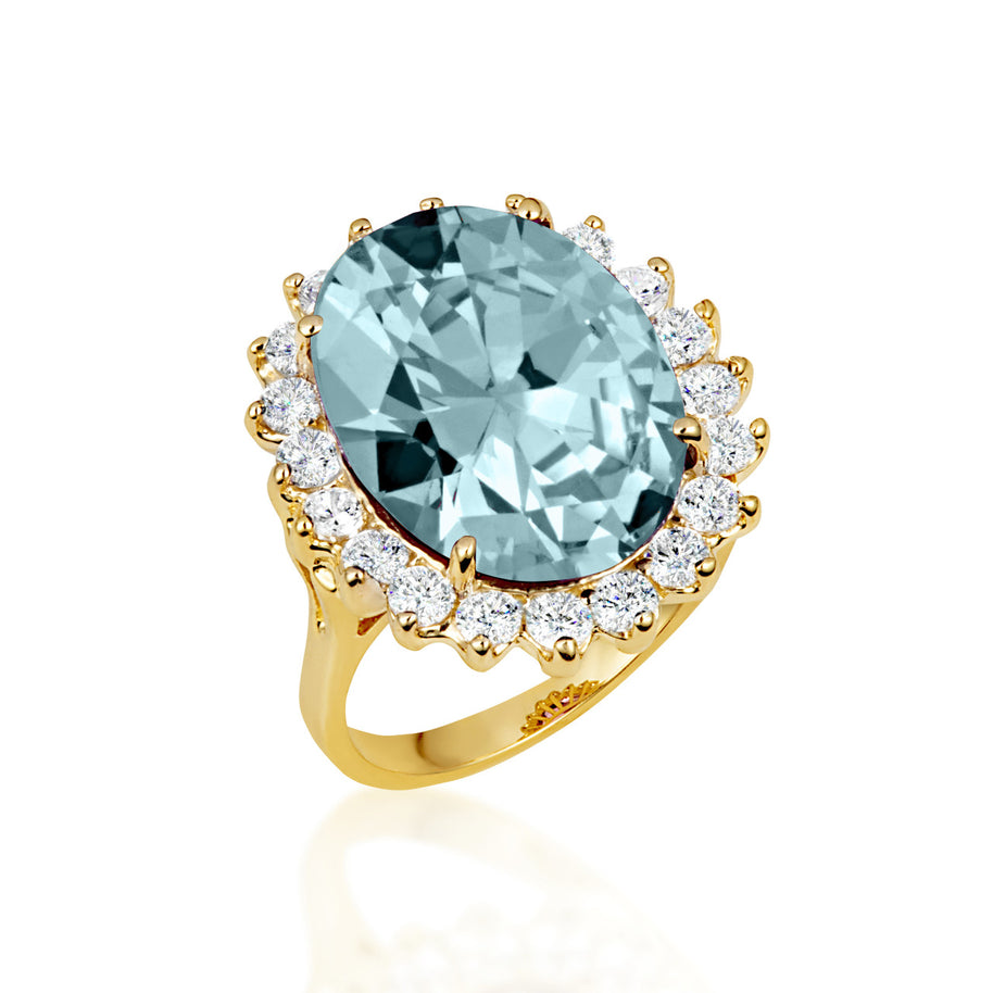 Gold Oval Gemstone Halo Ring (Available in Yellow /Rose/White Gold)