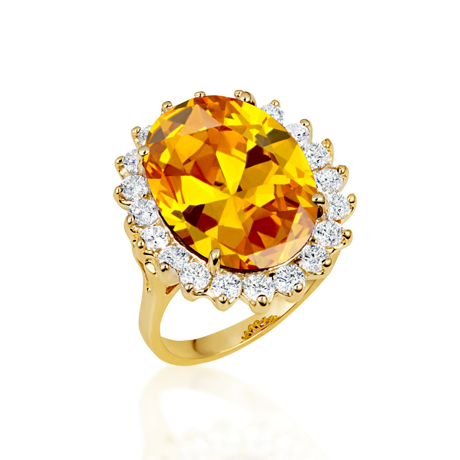 Gold Oval Gemstone Halo Ring (Available in Yellow /Rose/White Gold)