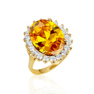 Gold Oval Gemstone Halo Ring (Available in Yellow /Rose/White Gold)
