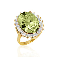 Gold Oval Gemstone Halo Ring (Available in Yellow /Rose/White Gold)