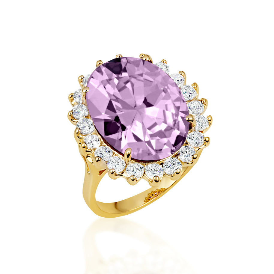 Gold Oval Gemstone Halo Ring (Available in Yellow /Rose/White Gold)