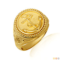 Gold Nautical Anchor Rope Beaded Dove Signet Ring (Available in Yellow/Rose/White Gold)