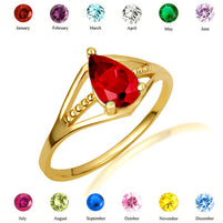 Gold Pear Cut Beaded Cubic Zirconia Birthstone Ring (Available in Yellow/Rose/White Gold)