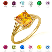Gold Square Cut Cubic Zirconia Birthstone Beaded Ring (Available in Yellow/Rose/White Gold)