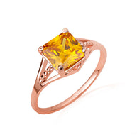 Gold Square Cut Cubic Zirconia Birthstone Beaded Ring (Available in Yellow/Rose/White Gold)