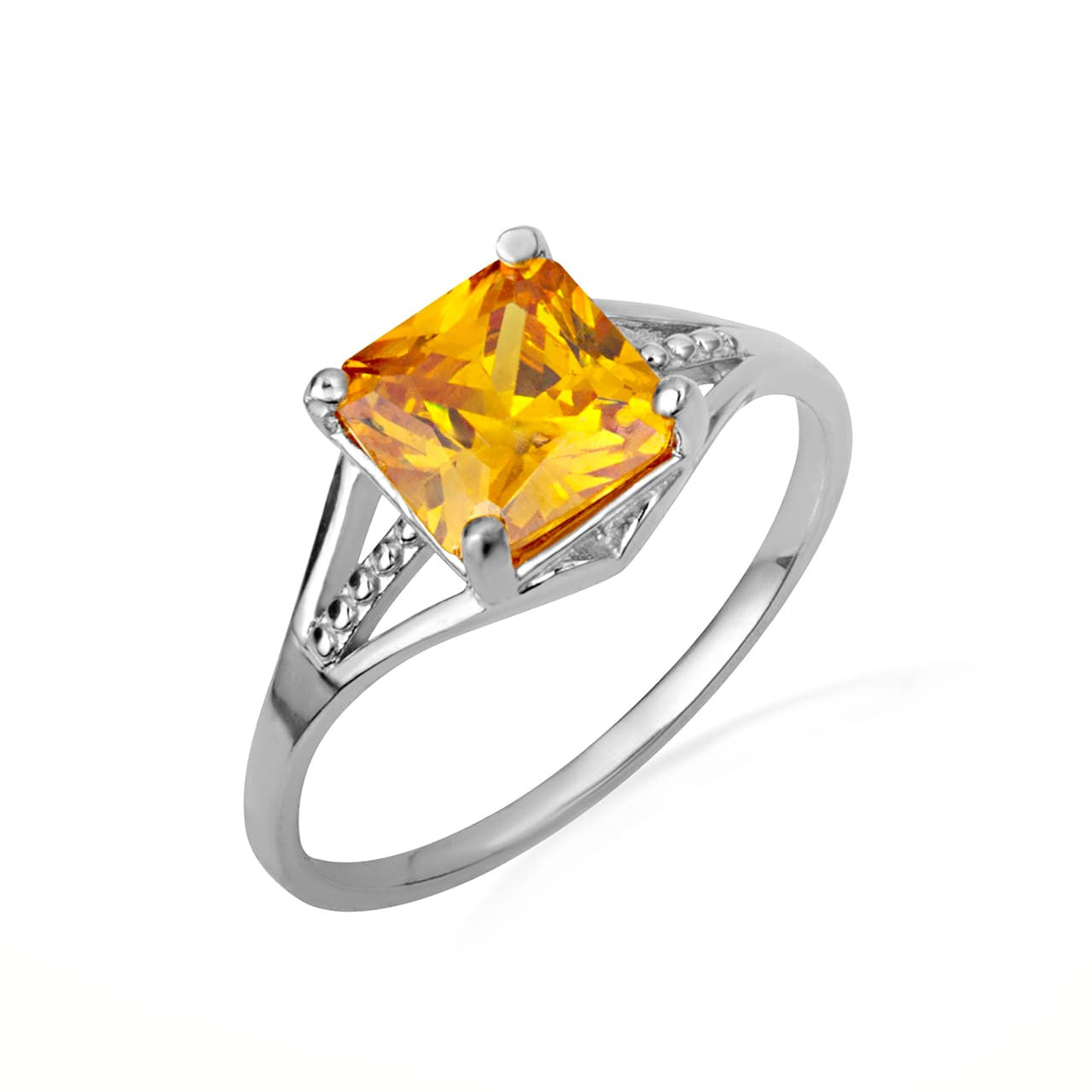 .925 Sterling Silver Square Cut Cubic Zirconia Birthstone Beaded Ring
