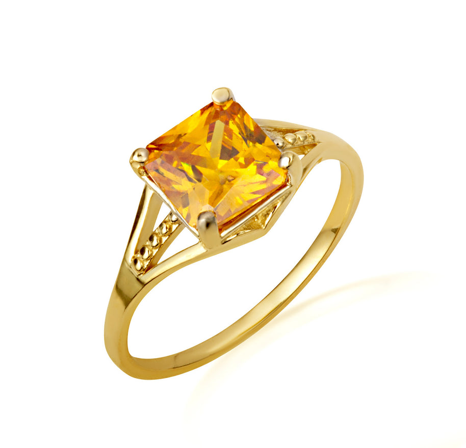 Gold Square Cut Cubic Zirconia Birthstone Beaded Ring (Available in Yellow/Rose/White Gold)