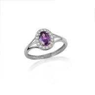 .925 Sterling Silver Custom Oval Birthstone Cubic Zirconia Halo Ring