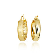 14K Yellow Gold Diamond Cut Satin Finish Hoop Earrings