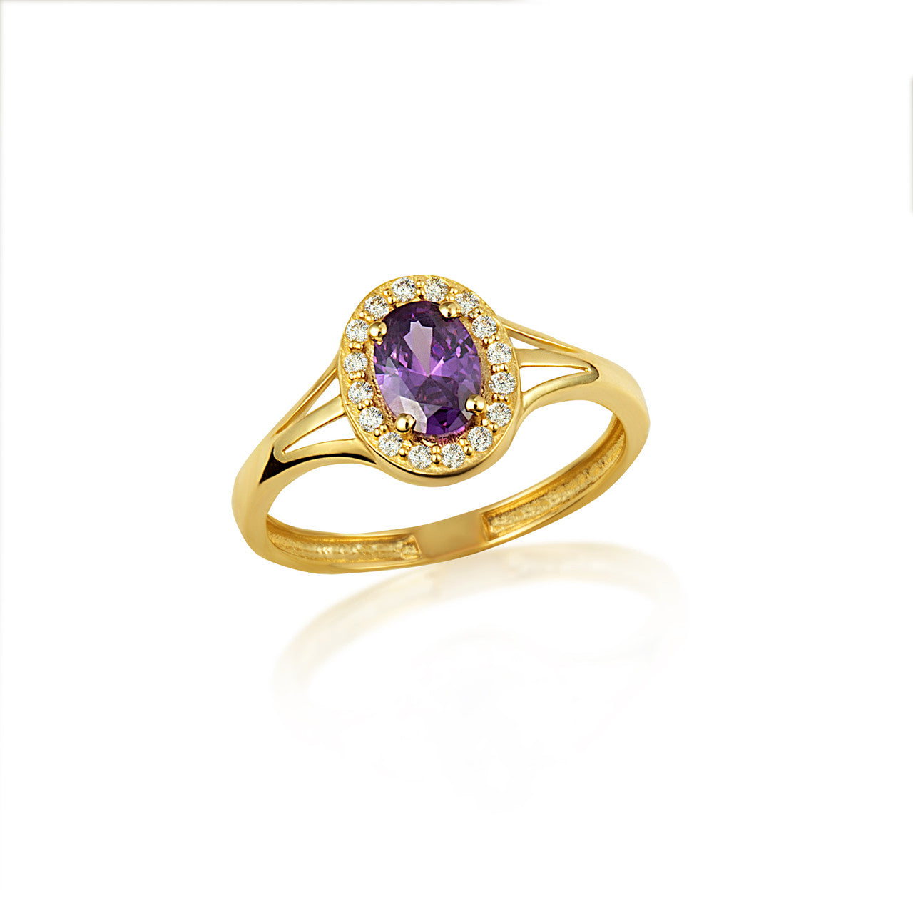 Gold Custom Oval Birthstone Cubic Zirconia Halo Ring (Available in Yellow/Rose/White Gold)