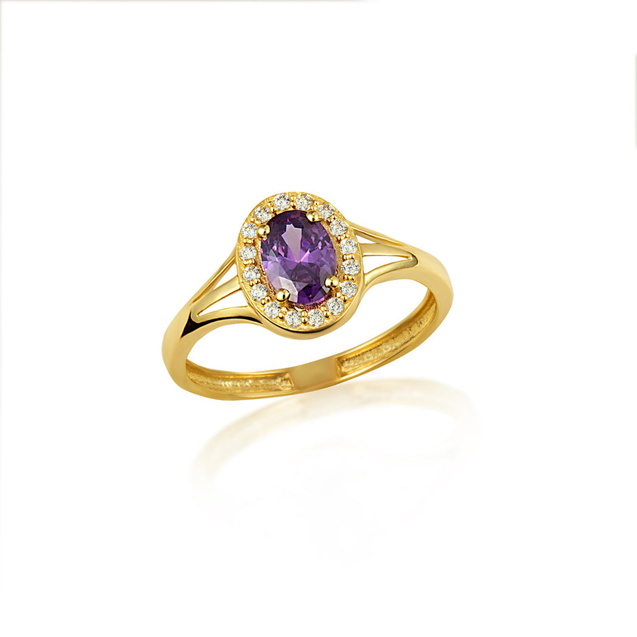 Gold Custom Oval Birthstone Cubic Zirconia Halo Ring (Available in Yellow/Rose/White Gold)