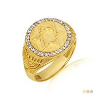 Gold Diamond Jewish Star Of David Hebrew Menorah Signet Ring (Available in Yellow/Rose/White Gold)