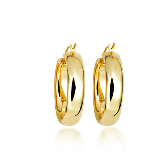 14K Yellow Gold Diamond Cut Satin Finish Hoop Earrings