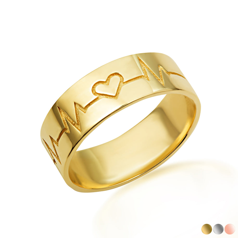 Gold Heartbeat EKG Pulse Band Ring (Available in Yellow/Rose/White Gold)