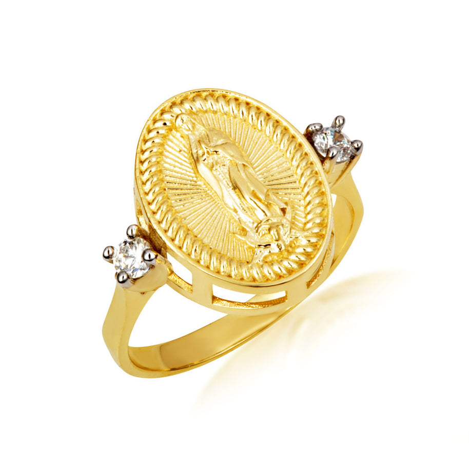 Gold Our Lady Of Guadalupe Oval Rope Signet Ring (Available in Yellow/Rose/White Gold)