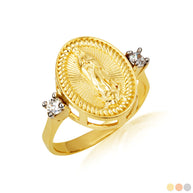 Gold Our Lady Of Guadalupe Oval Rope Signet Ring (Available in Yellow/Rose/White Gold)