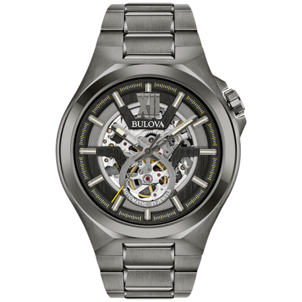 98A179 Bulova Maquina Black Dial Stainless Steel Men's Watch