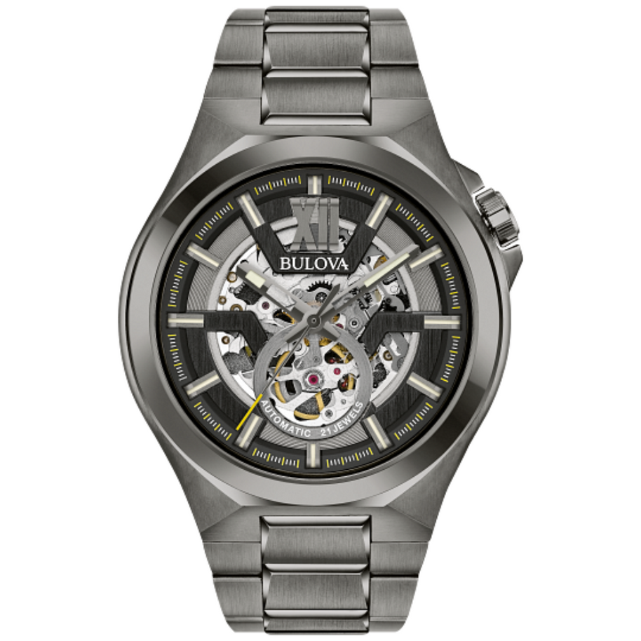 98A179 Bulova Maquina Black Dial Stainless Steel Men's Watch