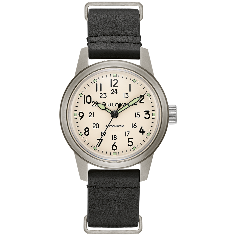 96A246 Bulova Hack Ivory Dial Leather Strap Men's Watch