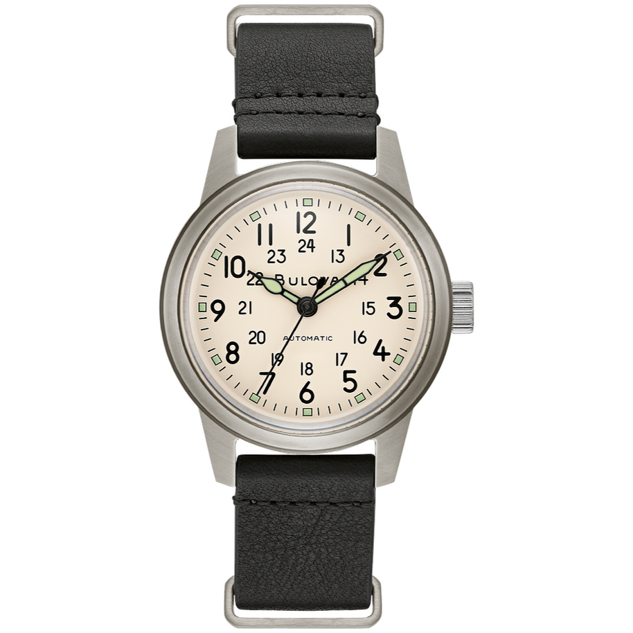 96A246 Bulova Hack Ivory Dial Leather Strap Men's Watch