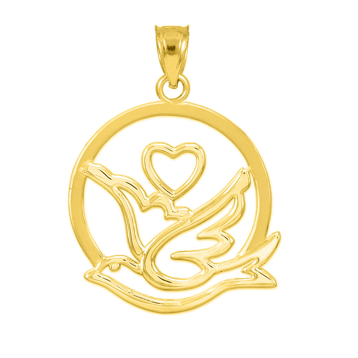 Two-Tone Gold Dove with Heart Pendant Necklace