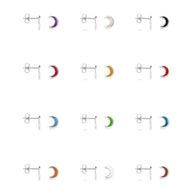 .925 Sterling Silver Custom Enamel Moon Stud Earrings