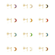 Yellow Gold Custom Enamel Moon Stud Earrings