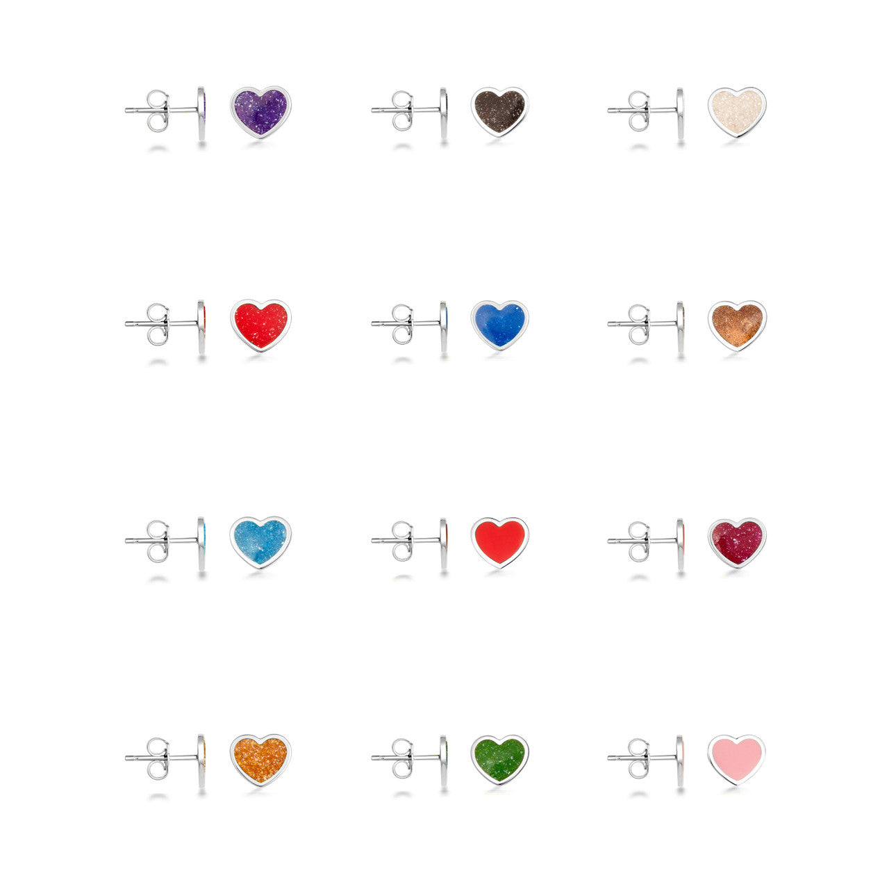 .925 Sterling Silver Custom Enamel Heart Stud Earrings