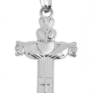 Silver Claddagh Cross Pendant Necklace