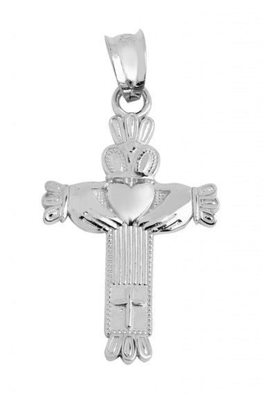 Silver Claddagh Cross Pendant Necklace