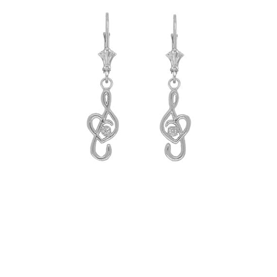 Dainty Diamond Treble Clef Heart Music Note Earrings (Available in Yellow/Rose/White Gold)