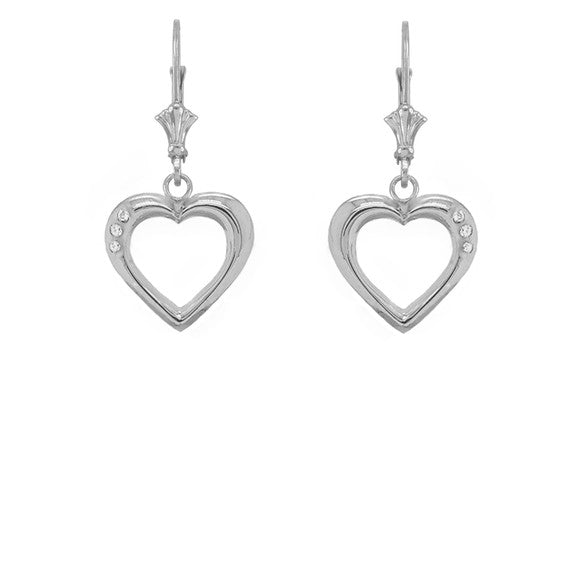 3-Stone Diamond Open Heart Leverback Earrings (Available in Yellow/Rose/White Gold)