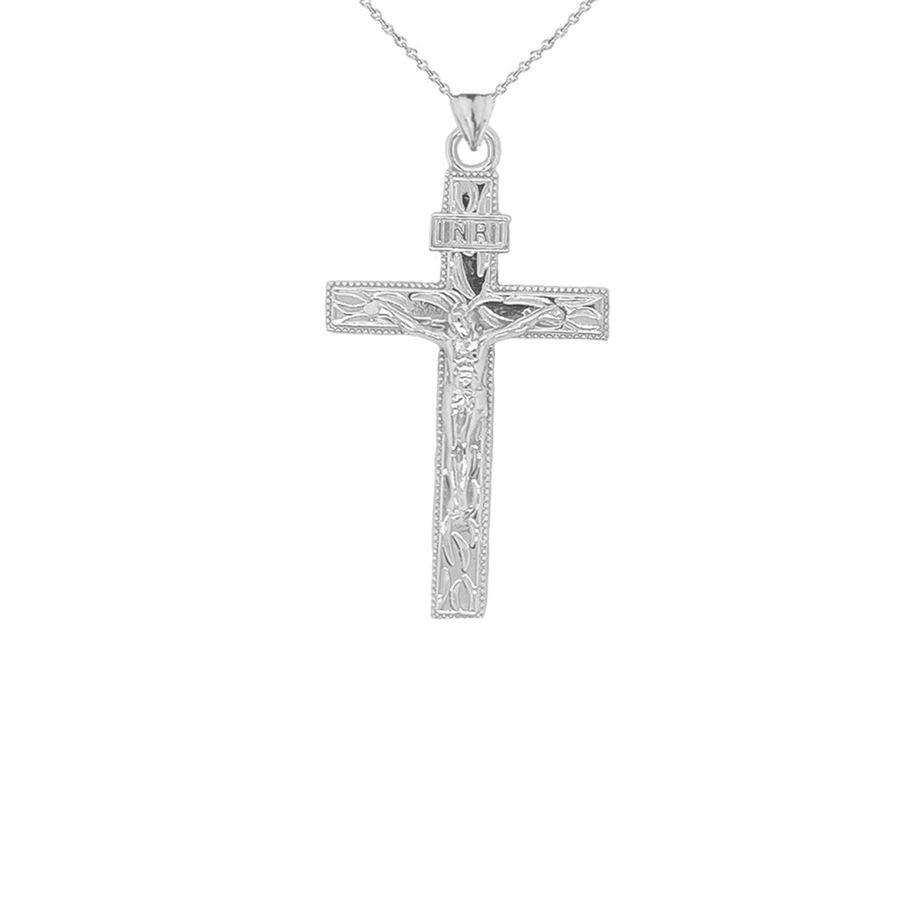 Jesus Christ INRI Crucifix Cross Pendant Necklace in Sterling Silver S/L
