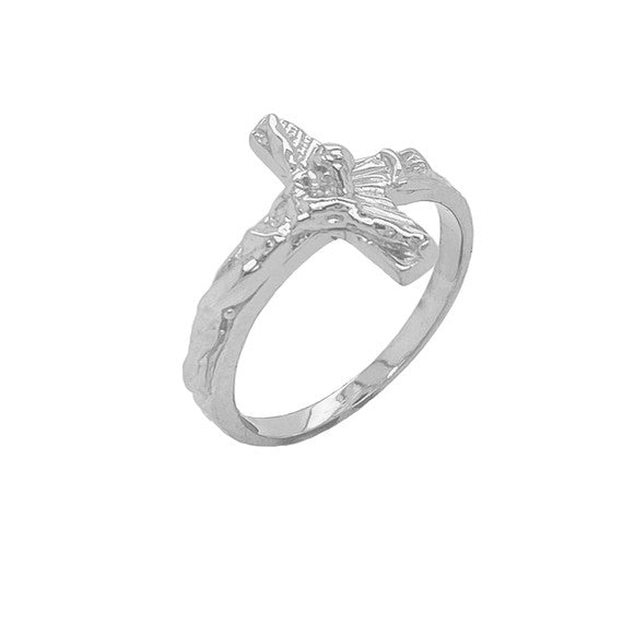 Gold Sideways Jesus Christ Crucifix Cross Ring (Available in Yellow/Rose/White Gold)